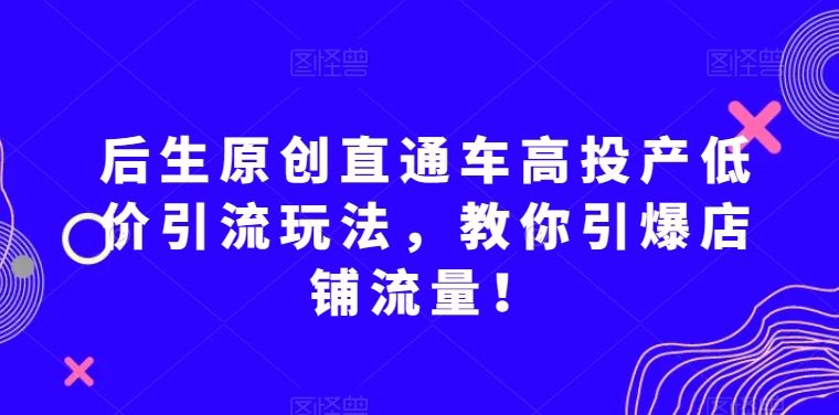 后生原创直通车高投产低价引流玩法，教你引爆店铺流量！-逐风项目库