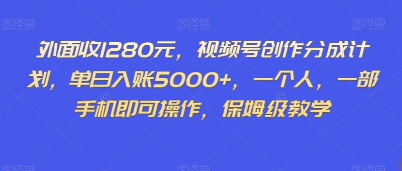 外面收1280元，视频号创作分成计划，单日入账5000+，一个人，一部手机即可操作，保姆级教学【揭秘】-逐风项目库