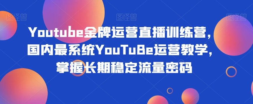 Youtube金牌运营直播训练营，国内最系统YouTuBe运营教学，掌握长期稳定流量密码-逐风项目库