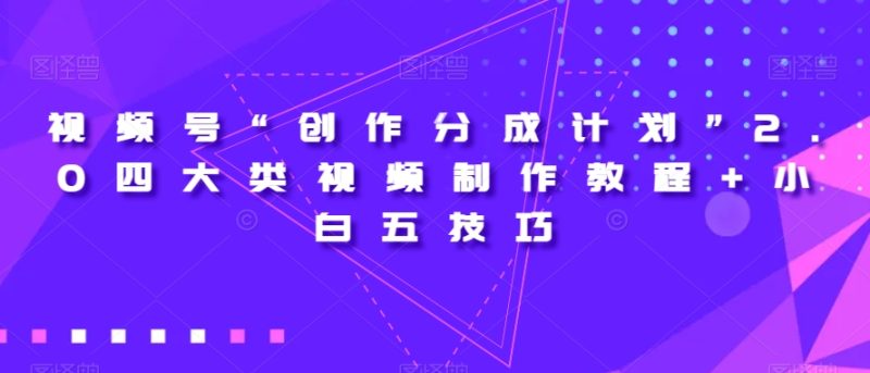 视频号“创作分成计划”2.0四大类视频制作教程+小白五技巧【揭秘】-逐风项目库