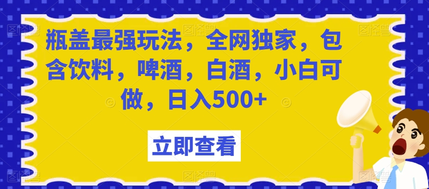 瓶盖最强玩法，全网独家，包含饮料，啤酒，白酒，小白可做，日入500+【揭秘】-逐风项目库