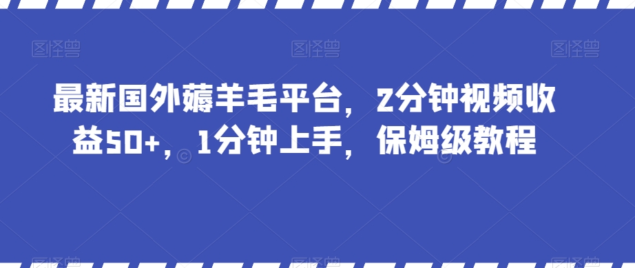 最新国外薅羊毛平台，2分钟视频收益50+，1分钟上手，保姆级教程【揭秘】-逐风项目库