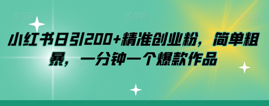 小红书日引200+精准创业粉，简单粗暴，一分钟一个爆款作品【揭秘】-逐风项目库