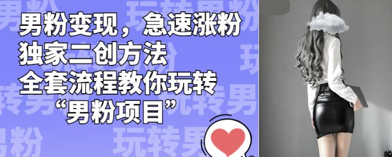 男粉变现，急速涨粉独家二创方法，全套流程教你玩转“男粉项目”【揭秘】-逐风项目库