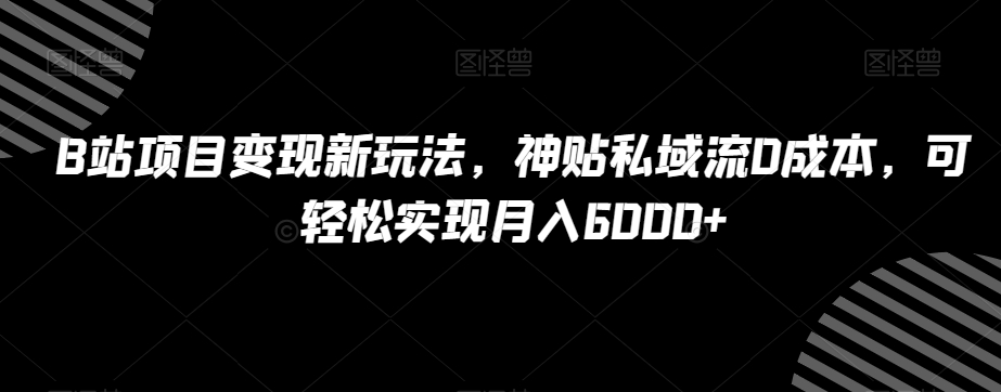 B站项目变现新玩法，神贴私域流0成本，可轻松实现月入6000+【揭秘】-逐风项目库