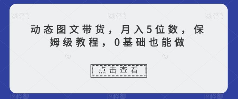 动态图文带货，月入5位数，保姆级教程，0基础也能做【揭秘】-逐风项目库