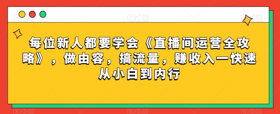 每位新人都要学会《直播间运营全攻略》，做由容，搞流量，赚收入一快速从小白到内行-逐风项目库