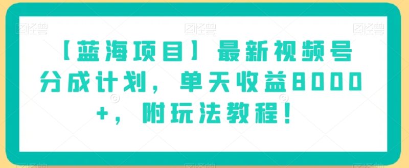 【蓝海项目】最新视频号分成计划，单天收益8000+，附玩法教程！-逐风项目库