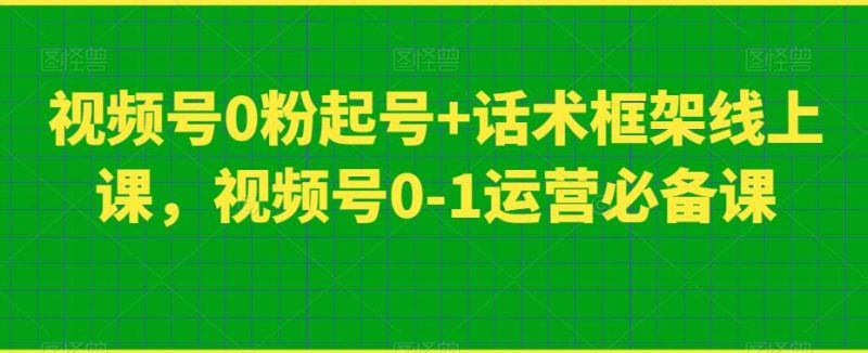 视频号0粉起号+话术框架线上课，视频号0-1运营必备课-逐风项目库