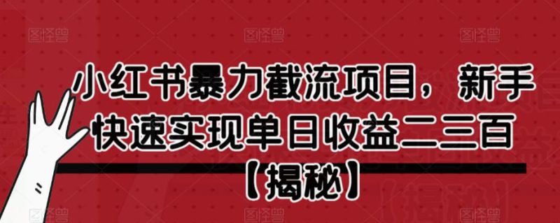 小红书暴力截流项目，新手快速实现单日收益二三百【仅揭秘】-逐风项目库