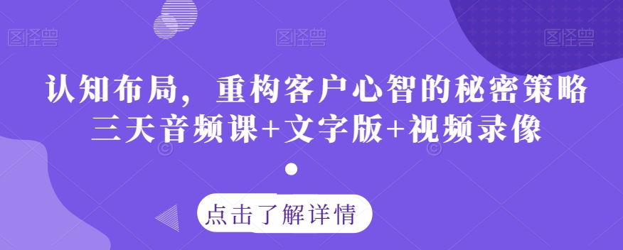 认知布局，重构客户心智的秘密策略三天音频课+文字版+视频录像-逐风项目库