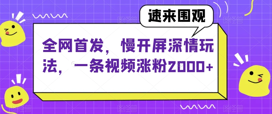 全网首发，慢开屏深情玩法，一条视频涨粉2000+【揭秘】-逐风项目库