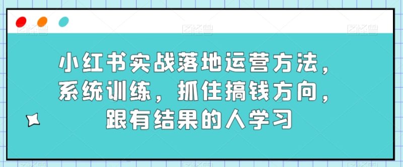 小红书实战落地运营方法，系统训练，抓住搞钱方向，跟有结果的人学习-逐风项目库