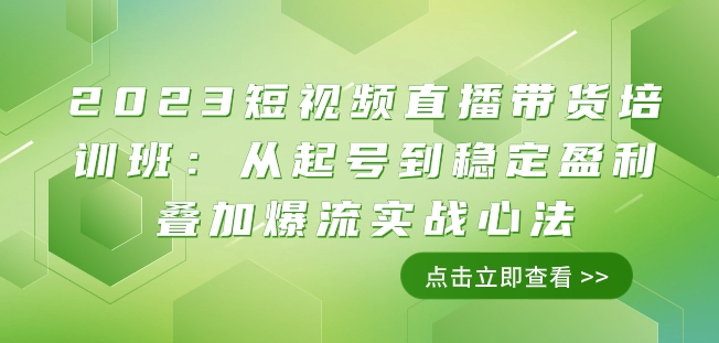 2023短视频直播带货培训班：从起号到稳定盈利叠加爆流实战心法（11节课）-逐风项目库