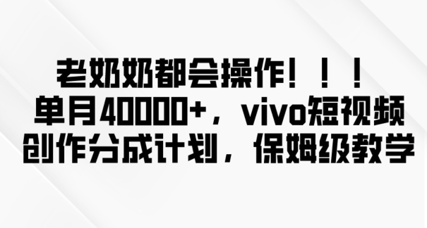 老奶奶都会操作，新平台无脑操作，单月40000+，vivo短视频创作分成计划【揭秘】-逐风项目库