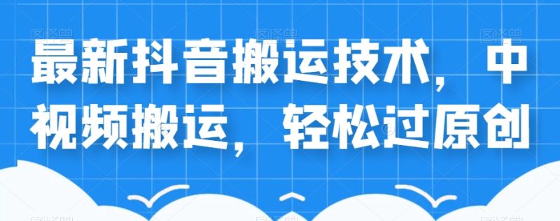外卖598元的最新抖音搬运技术，中视频搬运，轻松过原创-逐风项目库