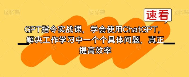 GPT指令实战课，学会使用ChatGPT，解决工作学习中一个个具体问题，真正提高效率-逐风项目库