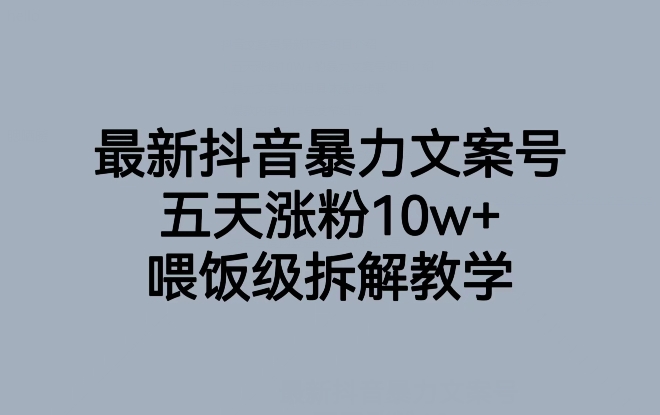 最新抖音暴力文案号，五天涨粉10w+，喂饭级拆解教学-逐风项目库