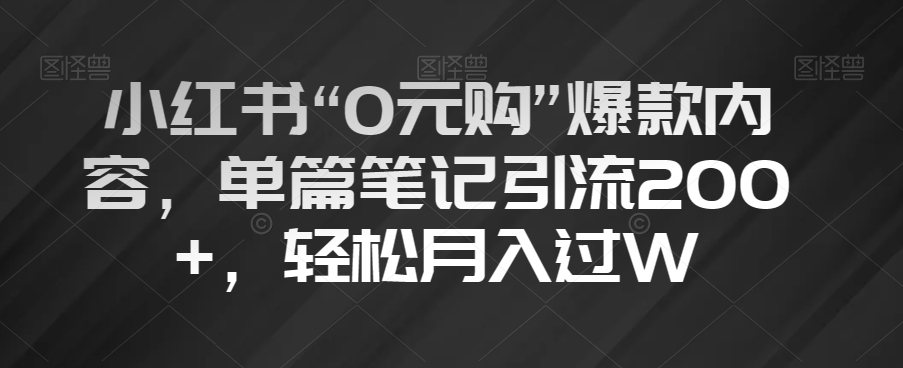 小红书“0元购”爆款内容，单篇笔记引流200+，轻松月入过W【揭秘】-逐风项目库