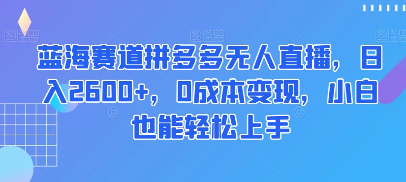蓝海赛道拼多多无人直播，日入2600+，0成本变现，小白也能轻松上手【揭秘】-逐风项目库