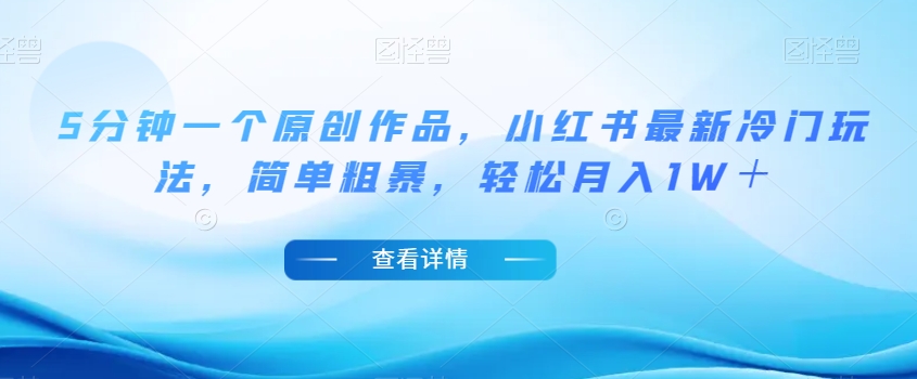 5分钟一个原创作品，小红书最新冷门玩法，简单粗暴，轻松月入1W＋【揭秘】-逐风项目库