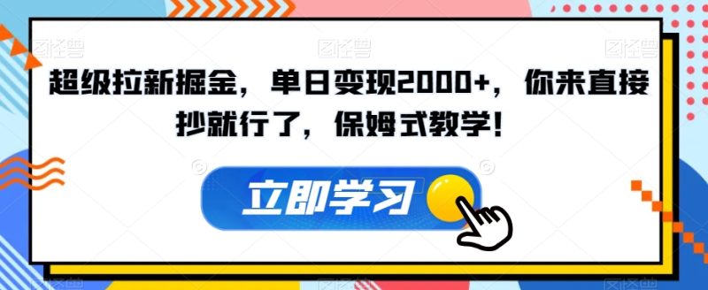 超级拉新掘金，单日变现2000+，你来直接抄就行了，保姆式教学！【揭秘】-逐风项目库