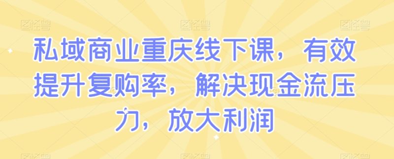私域商业重庆线下课，有效提升复购率，解决现金流压力，放大利润-逐风项目库