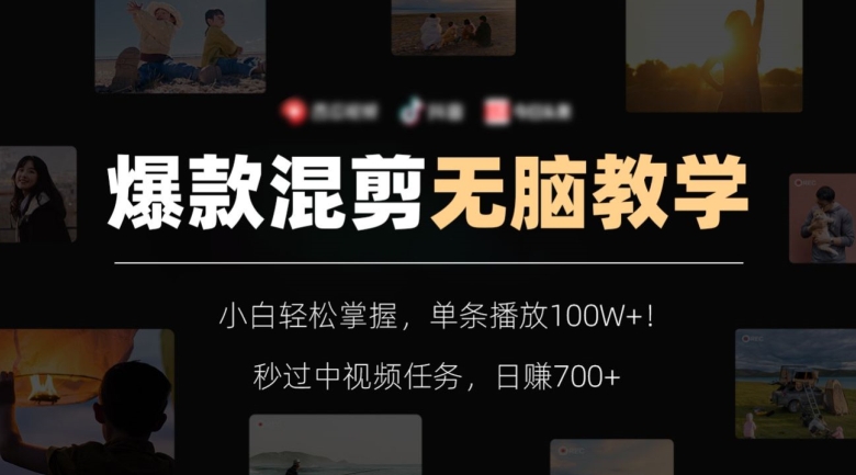 爆款混剪无脑教学，小白轻松掌握，单条播放100W+！秒过中视频任务，日赚700+【揭秘】-逐风项目库