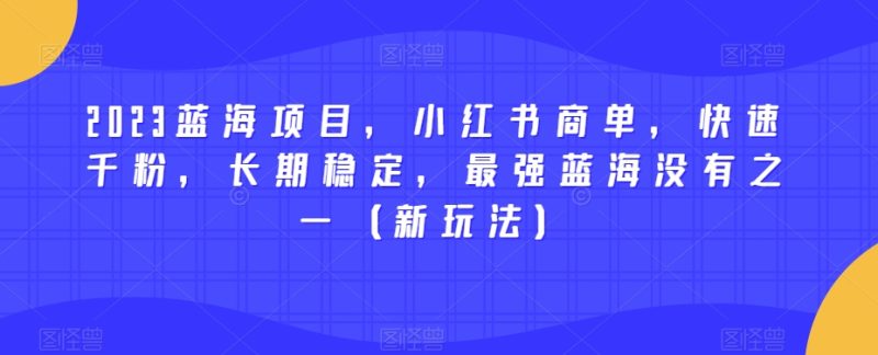 2023蓝海项目，小红书商单，快速千粉，长期稳定，最强蓝海没有之一（新玩法）-逐风项目库