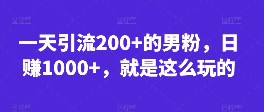 一天引流200+的男粉，日赚1000+，就是这么玩的【揭秘】-逐风项目库