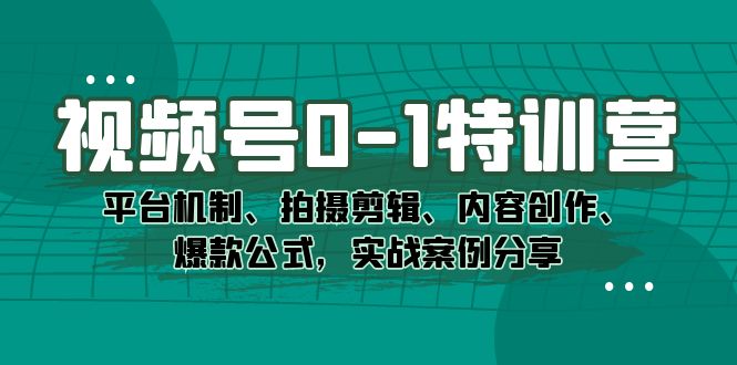 视频号0-1特训营：平台机制、拍摄剪辑、内容创作、爆款公式，实战案例分享-逐风项目库