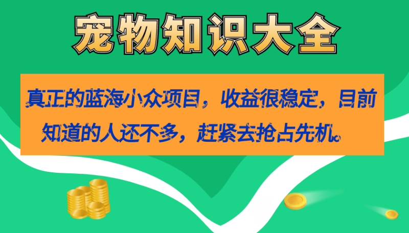 真正的蓝海小众项目，宠物知识大全，收益很稳定（教务+素材）-逐风项目库